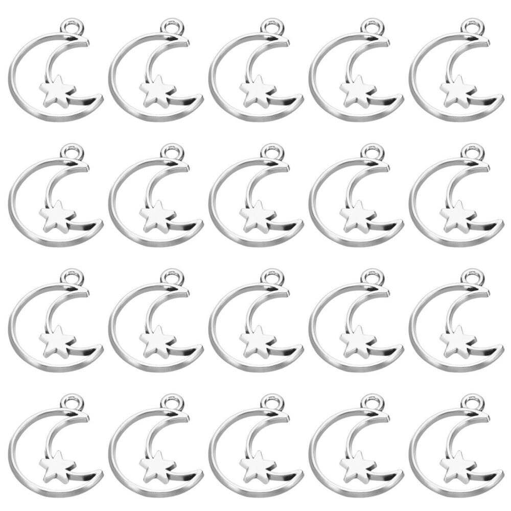 9592 100Pcs Moon Star Charm, Moon Star Pendants Bulk Mini Open Bezels Charm